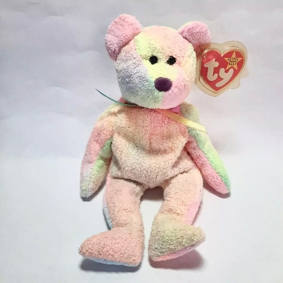 GROOVY pastel Tye-Dyed Bear, TY Beanie Babies, Authentic, 1999, Vintage - Picture 1 of 7